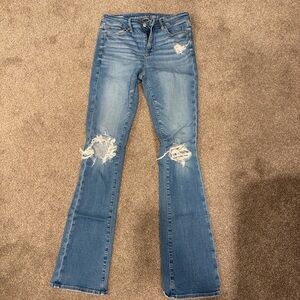 American Eagle Women’s Distressed Flare Jeans - Light Blue